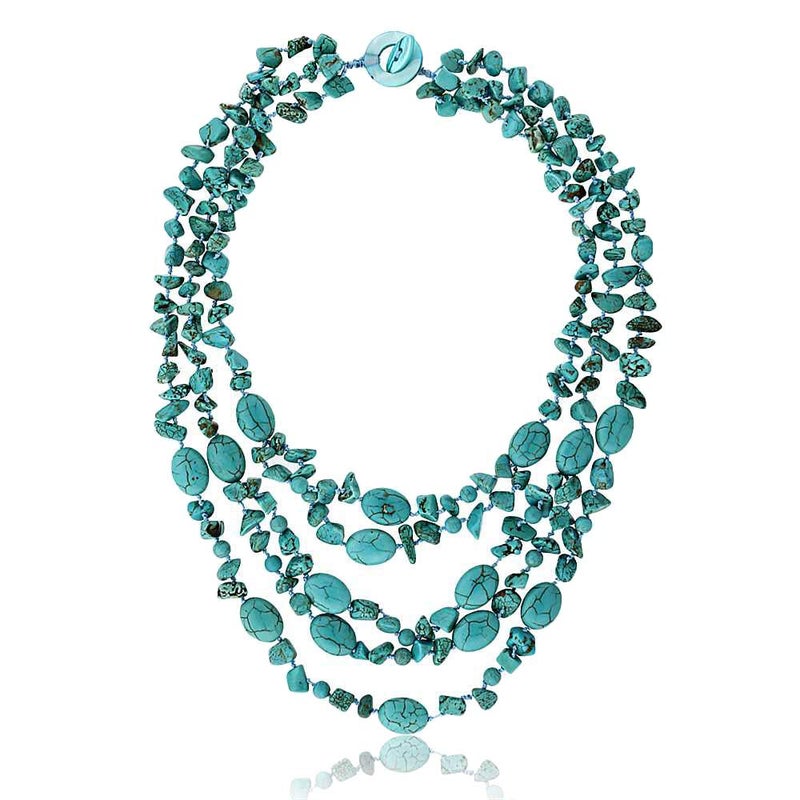 Gem Stone King Handmade Multi-strand Beaded Chunky Simulated Turquoise Necklace For Women, 20 Inches Long Green Western Jewelry with Toggle Clasp - Image 2